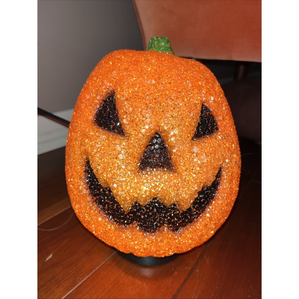 Vintage Melted Plastic Popcorn Pumpkin Light Up With Cord Working In EUC!